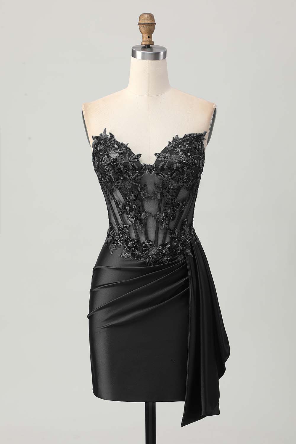 Sparkly Bodycon Strapless Dark Green Corset Sequins Homecoming Dress with Streamer