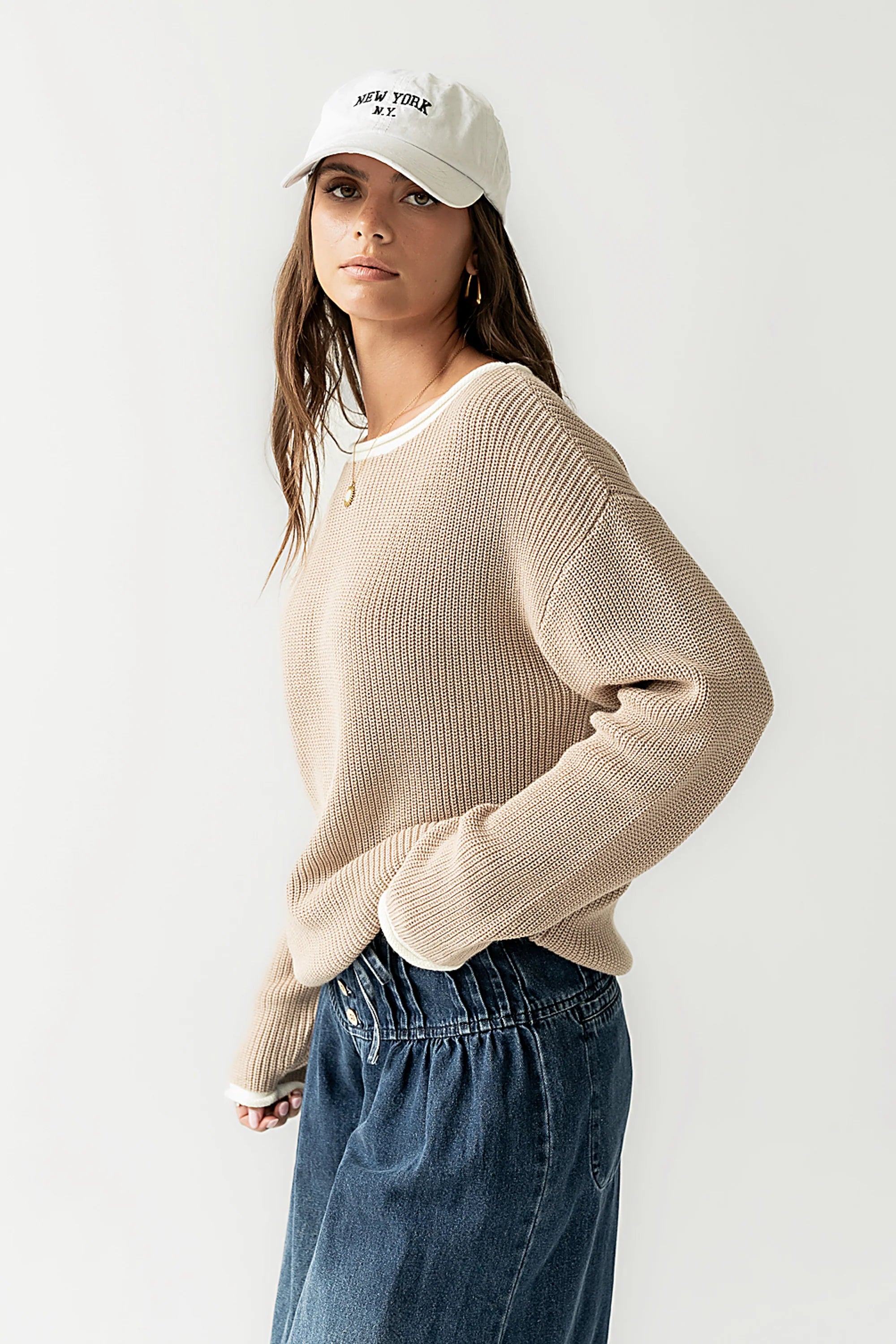 Mandy Contrast Sweater in Tan FINAL SALE