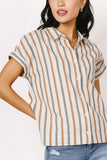Gabby Striped Button Up in Tan FINAL SALE
