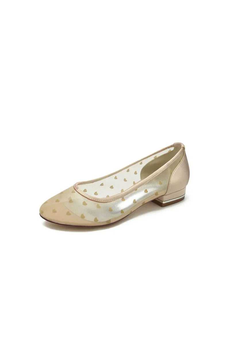 Simple Pointed Toe Mesh Slip on Low Heels