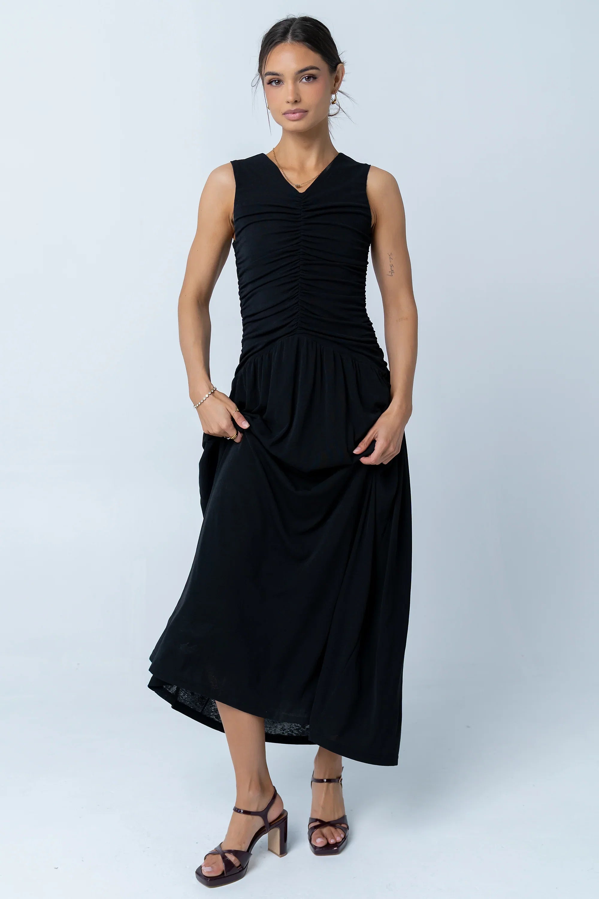 Kandi Ruched Maxi Dress in Black
