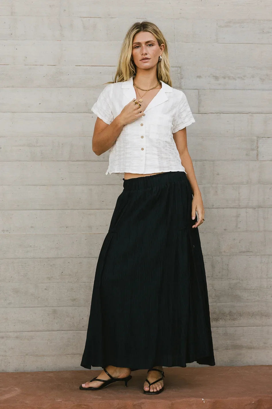 Phillipa Pleated Maxi Skirt in Navy FINAL SALE