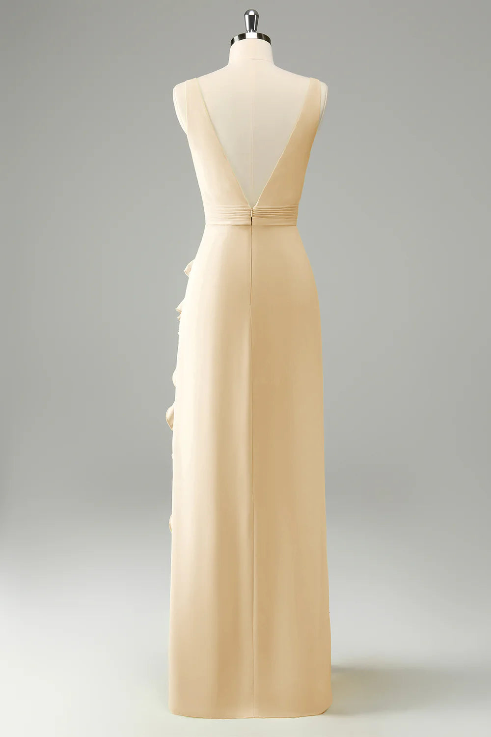Lime A Line V Neck Floral Ruffle Open Back Bridesmaid Dress with Slit