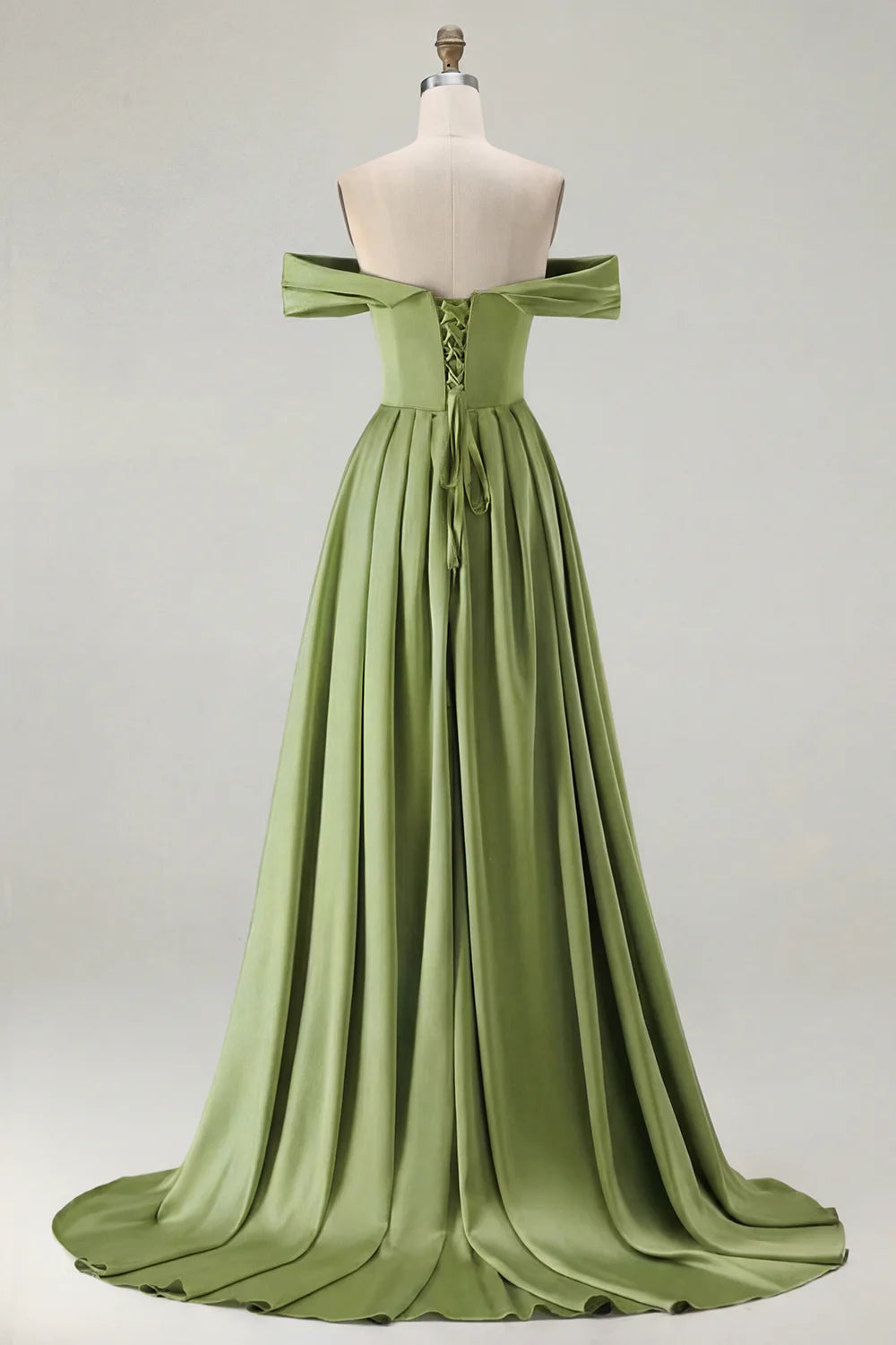 Off the Shoulder A Line Blue Satin Long Bridesmaid Dress with Slit