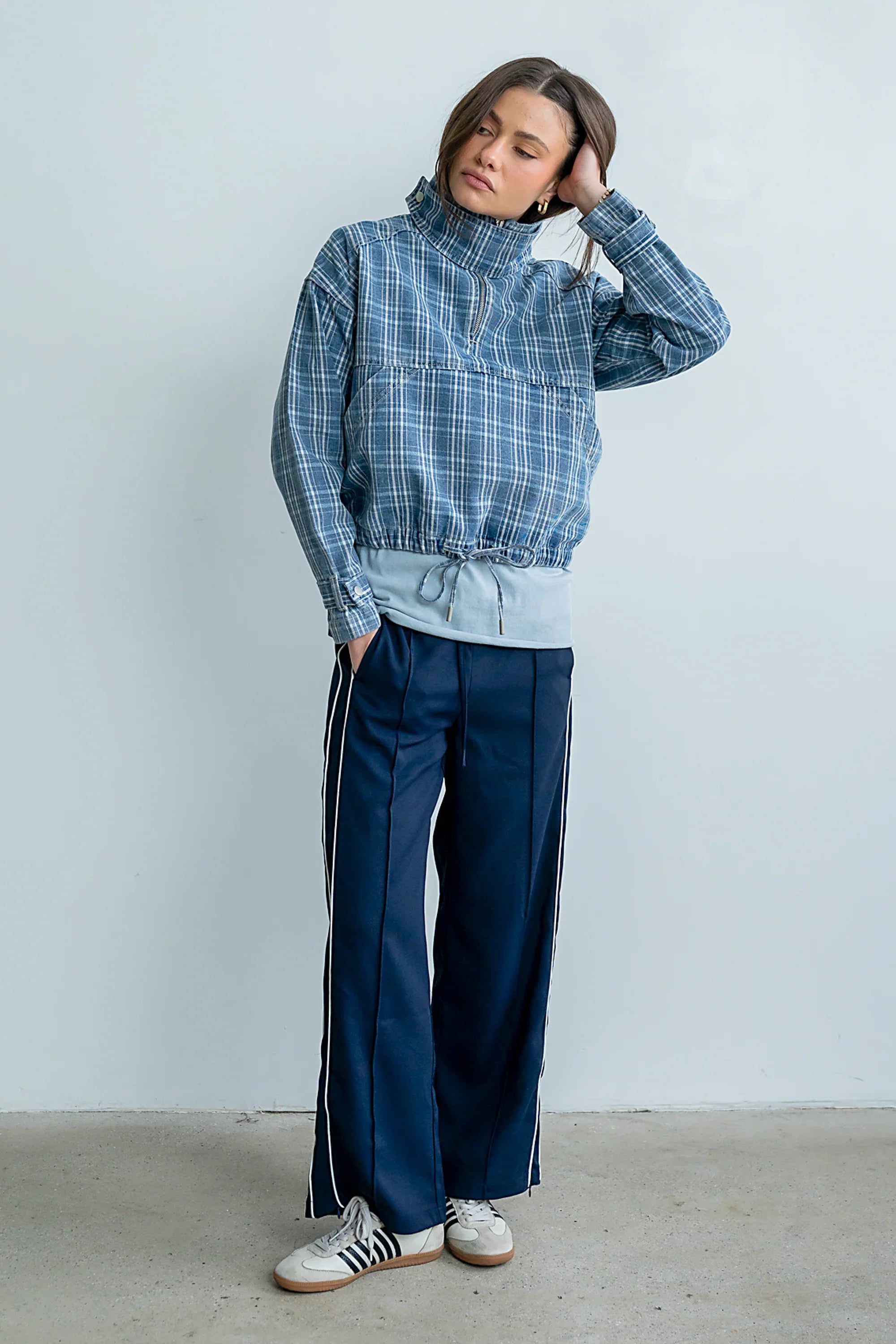 Regina Denim Jacket in Plaid Denim