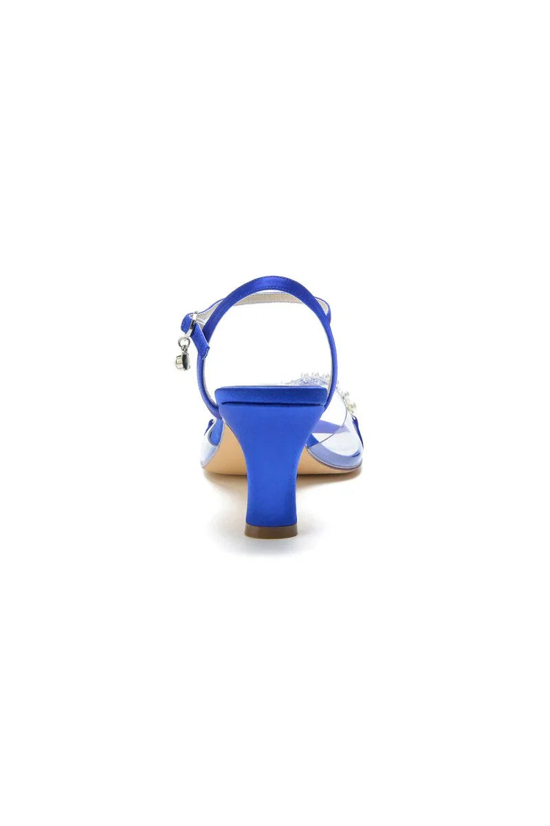 Pearl Open Toe Buckle Strap Chunky Heels