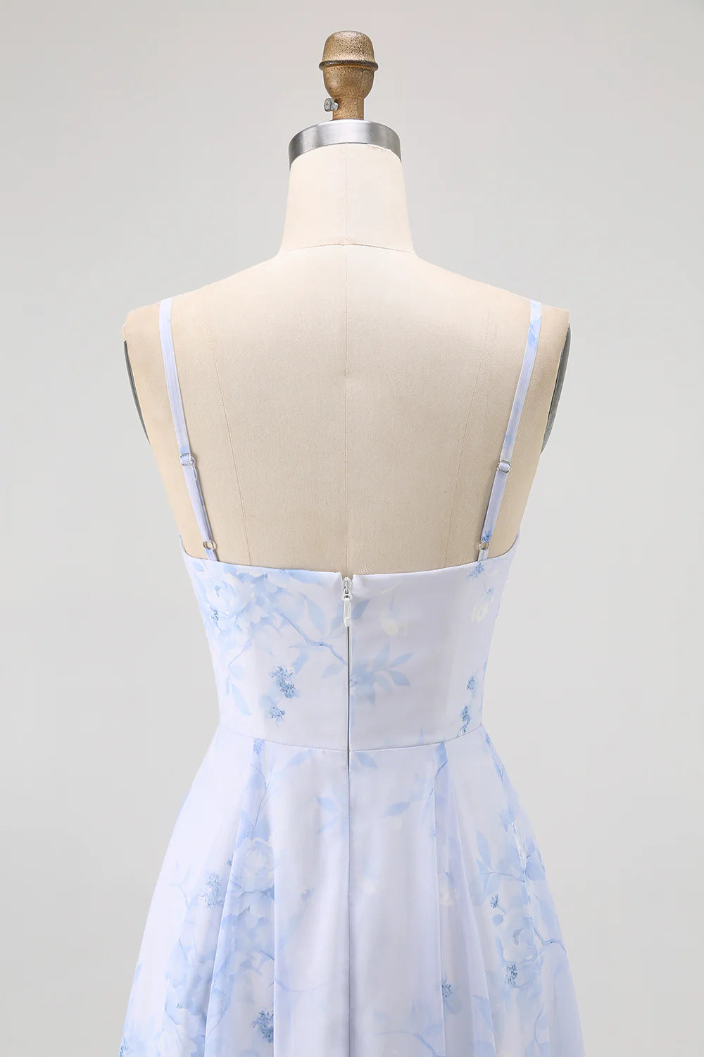 Dusty Sage A Line Spaghetti Straps Backless Print Floral Bridesmaid Dress
