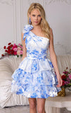 47110 Ava Presley One Shoulder Floral Short Dress