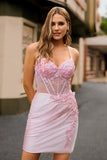 Corset Candy Pink Appliqued Tight Short Homecoming Dress