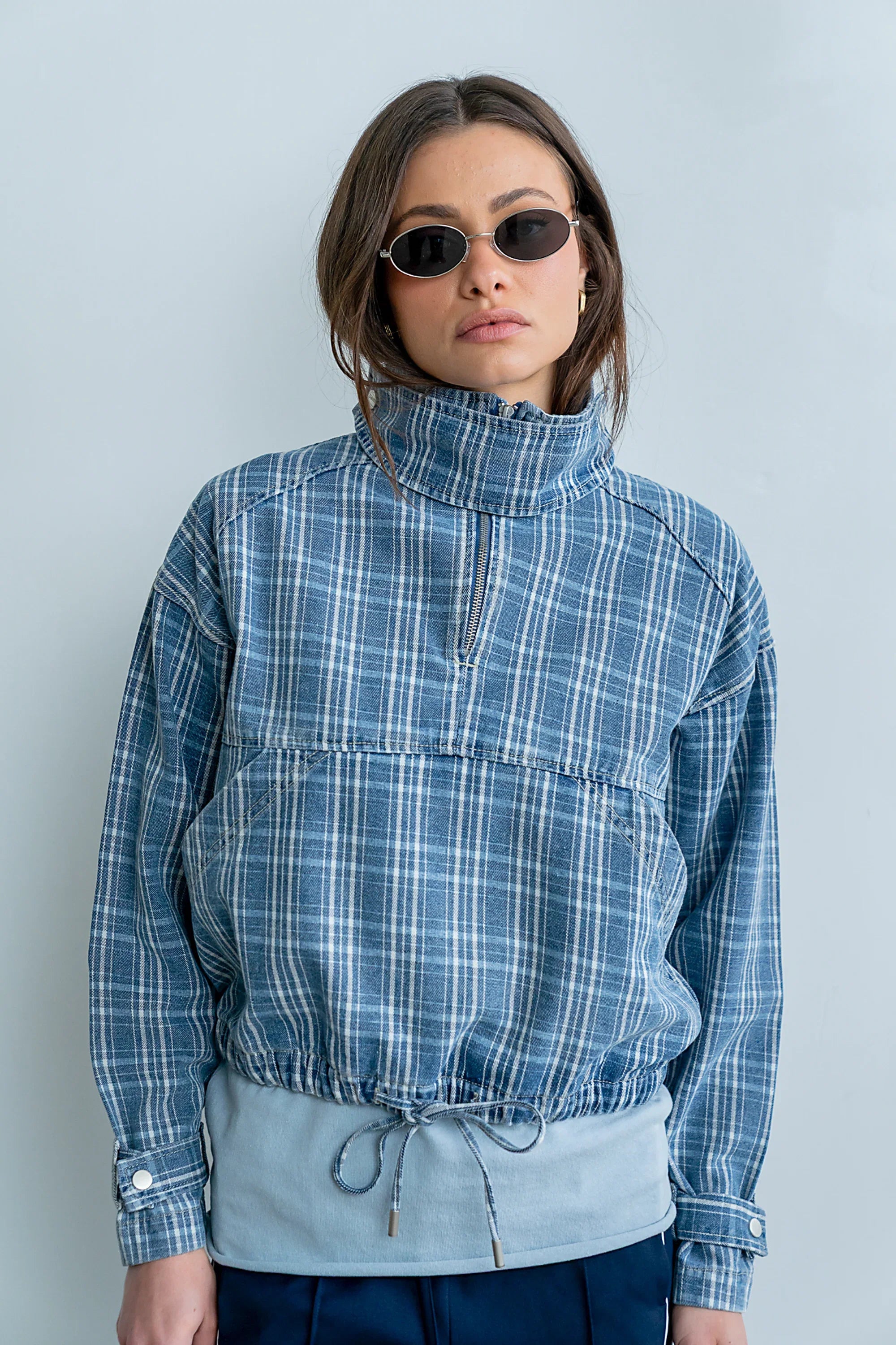 Regina Denim Jacket in Plaid Denim