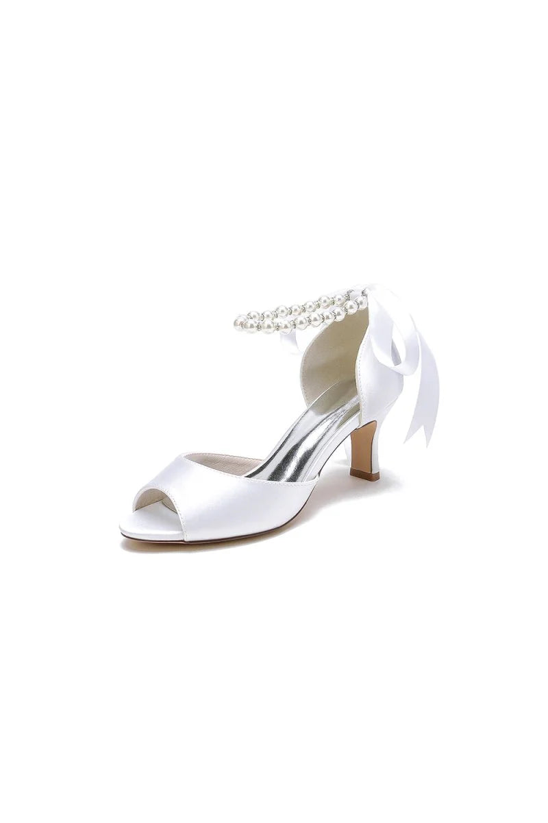 Chic Peep Toe Ribbons Faux Pearl Pumps