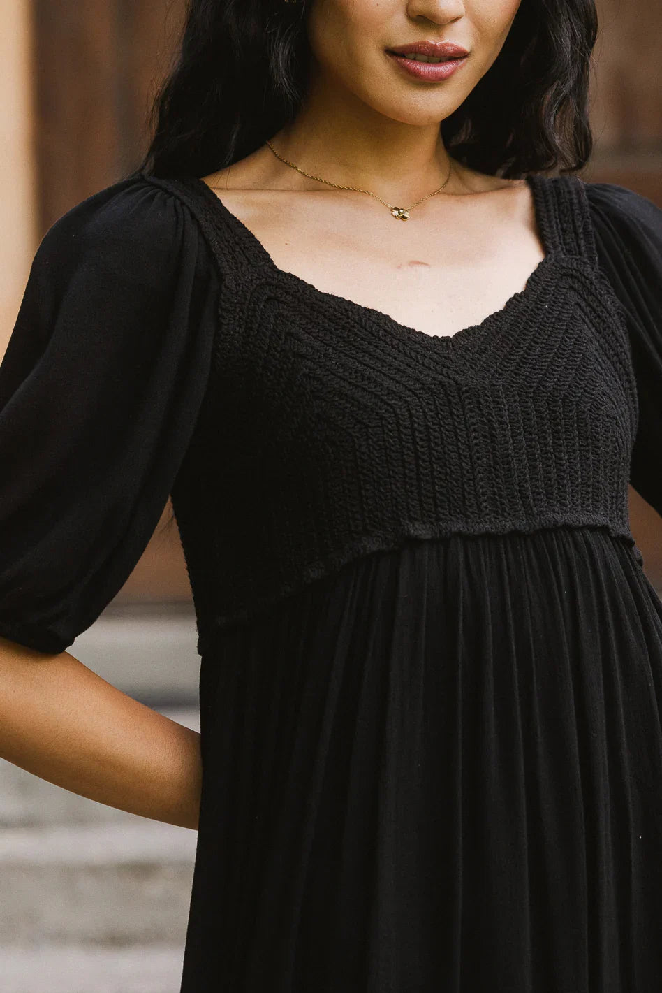 Nina Crocheted Midi Dress in Black FINAL SALE
