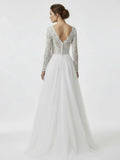 Bohemian Long Sleeves Lace Button Back A Line Modest Wedding Dresses