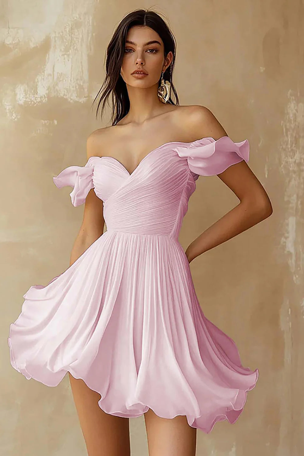 Off the Shoulder Ruffled White A Line Graduation Dress