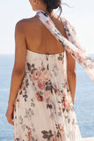 Floral Ivory A Line Sweetheart Wedding Guest Dress with Scarf