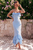 Light Blue Mermaid Ruffled Wedding Guest Dress