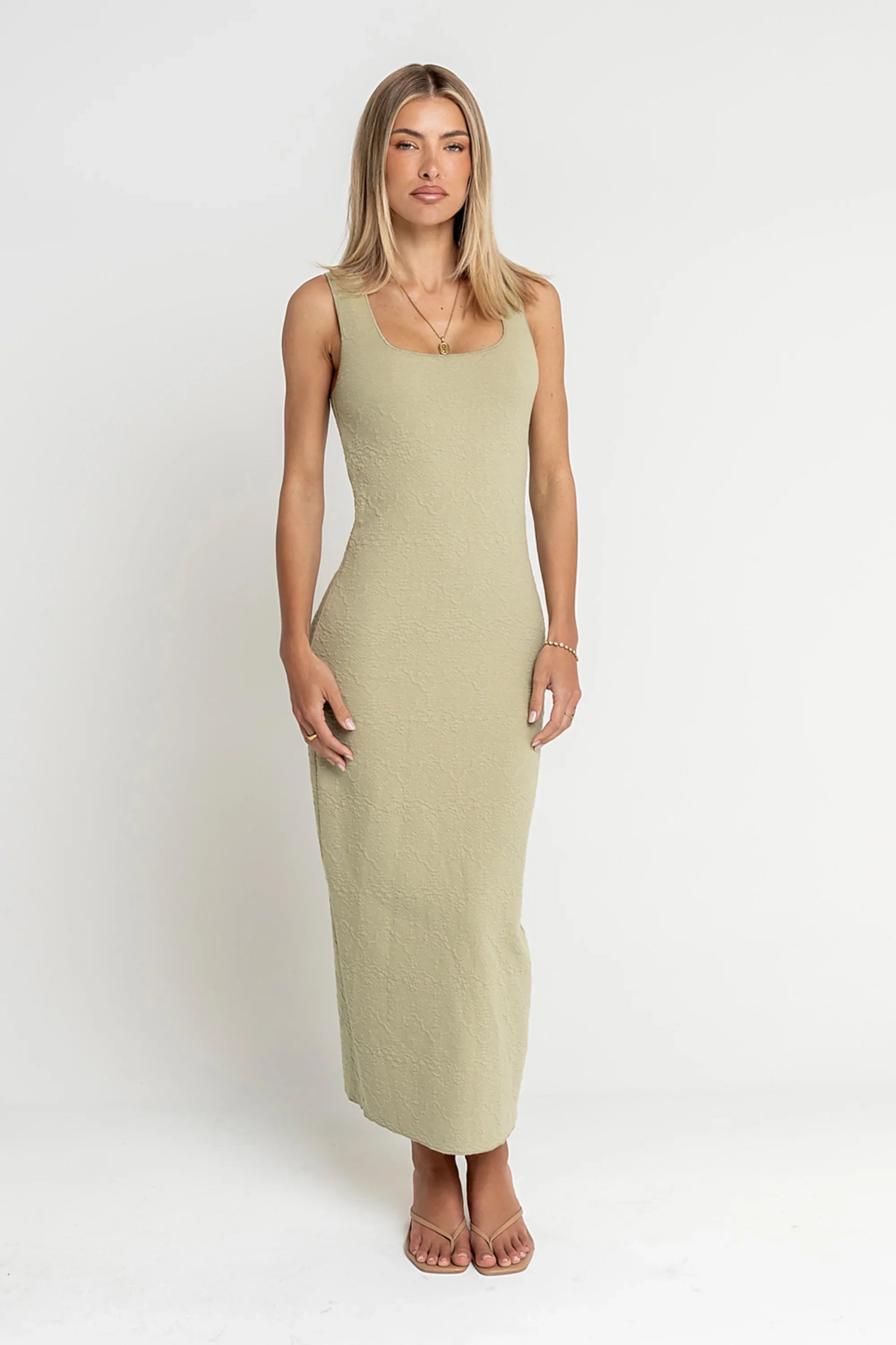 Melissa Textured Maxi Dress in Green