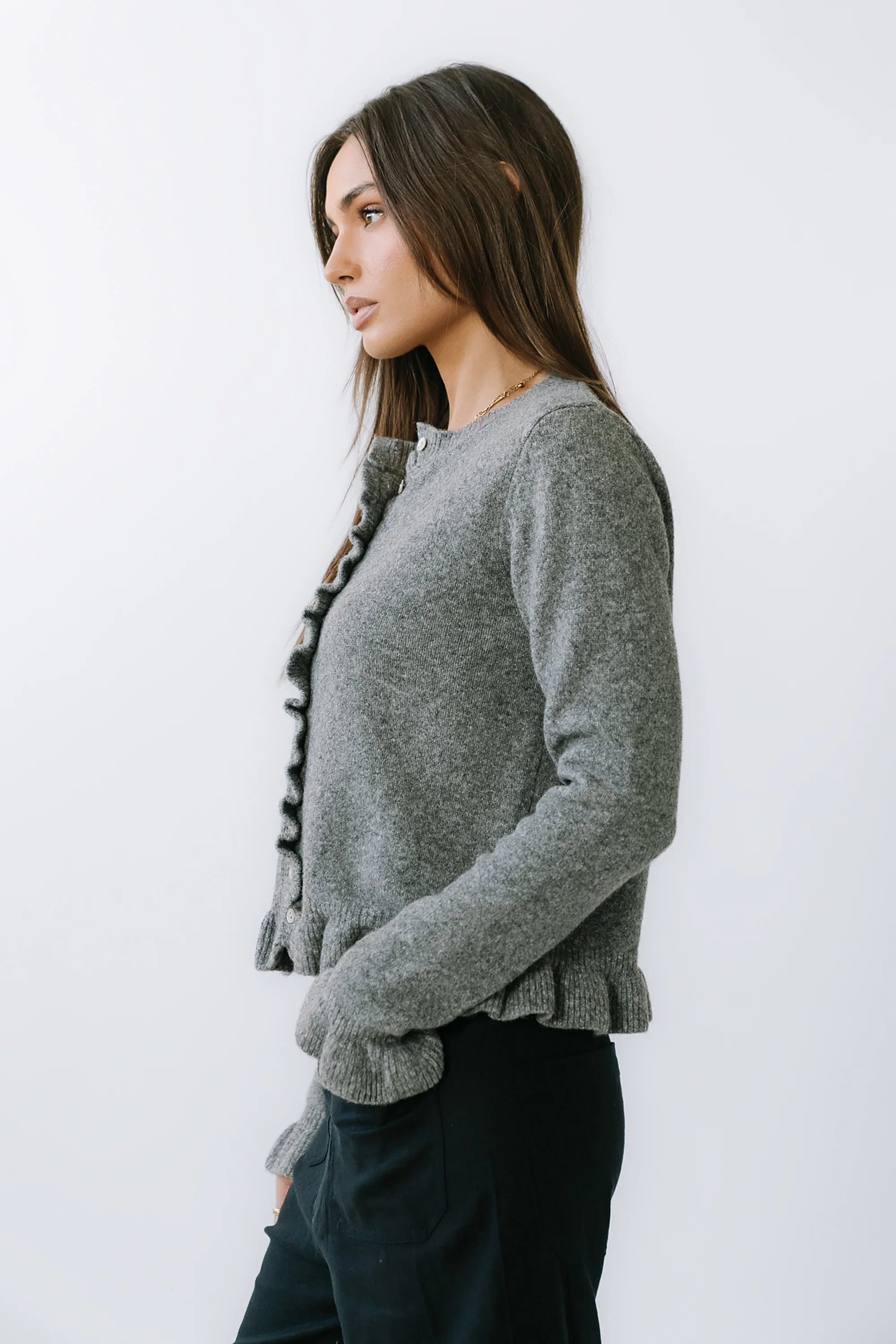 Rosie Ruffle Sweater in Heather Grey FINAL SALE