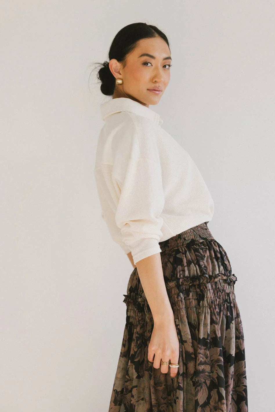 Isabelle Waffle Knit Henley Top in Cream FINAL SALE