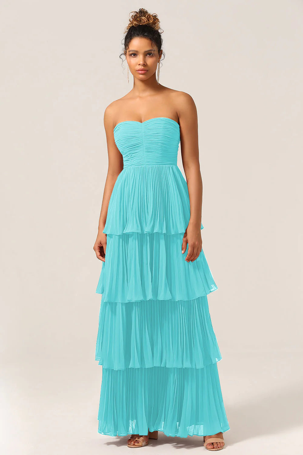 A Line Sweetheart Floor Length Tiered Chiffon Bridesmaid Dress