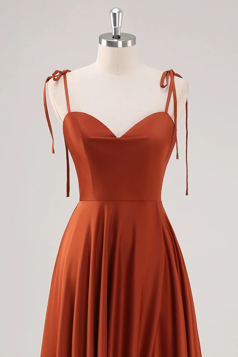 Rust Pleated A Line Spaghetti Straps Bridesmaid Dress with Slit