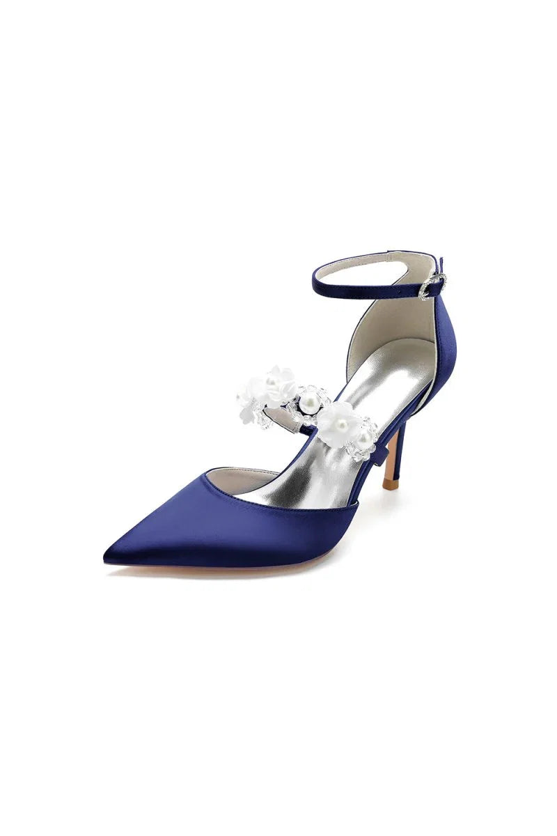 Flower Pearl Strap Pointed Toe High Heels