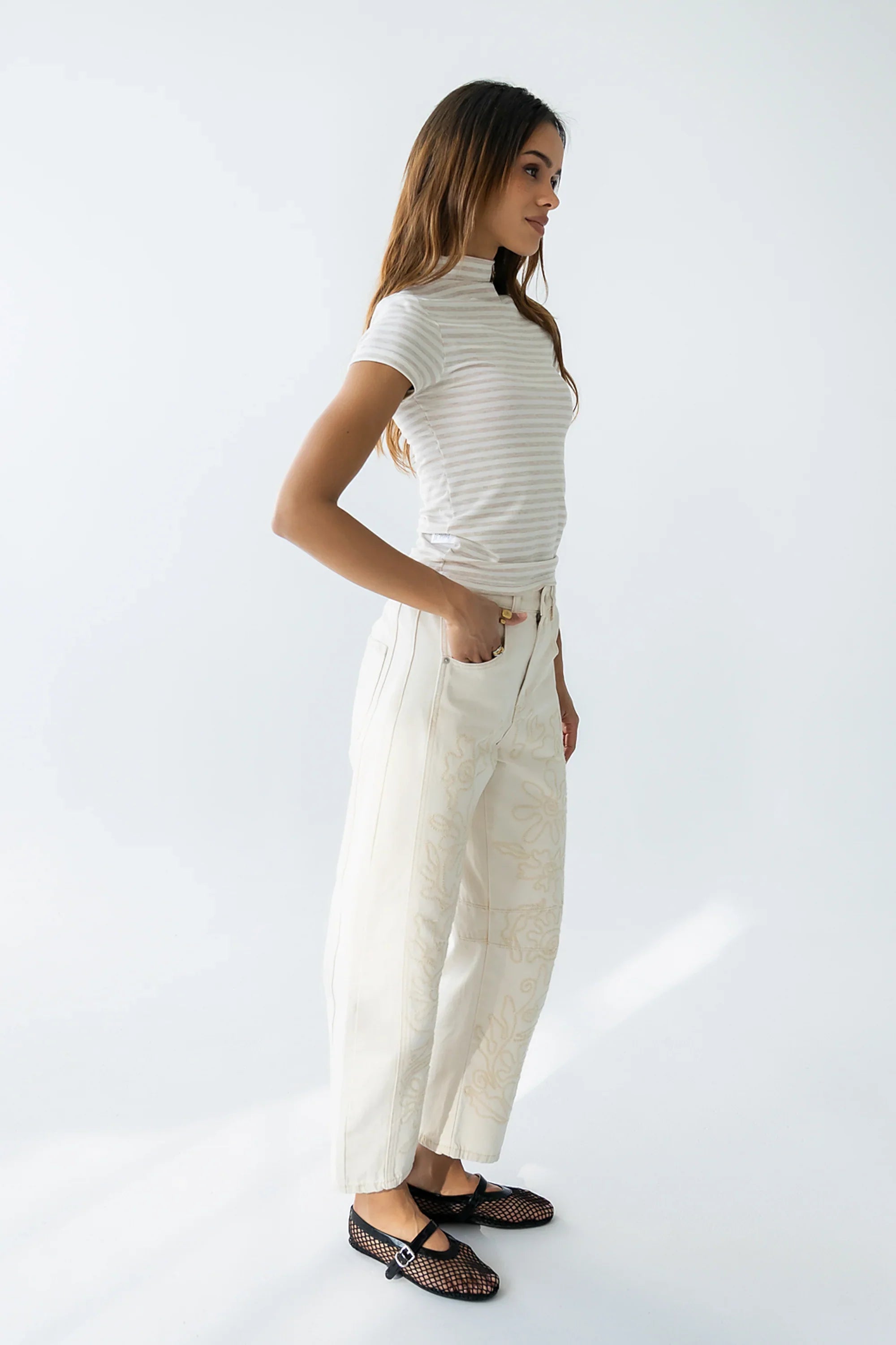 Lennon Striped Top in Oatmeal