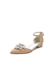 Casual Pointed Toe Ankle Strap Low Heels with Rhinestone