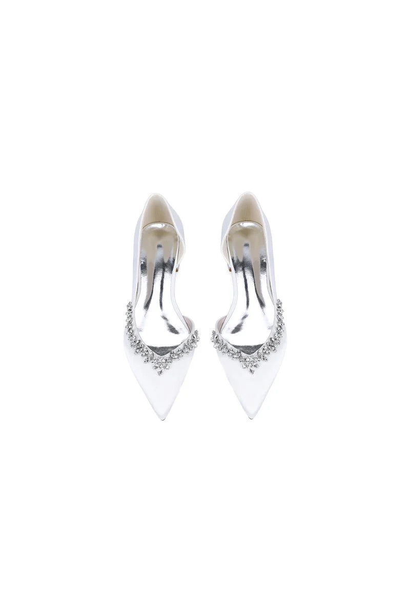 Silver Satin High Heels with Crystal Embellishments 18448 11YK