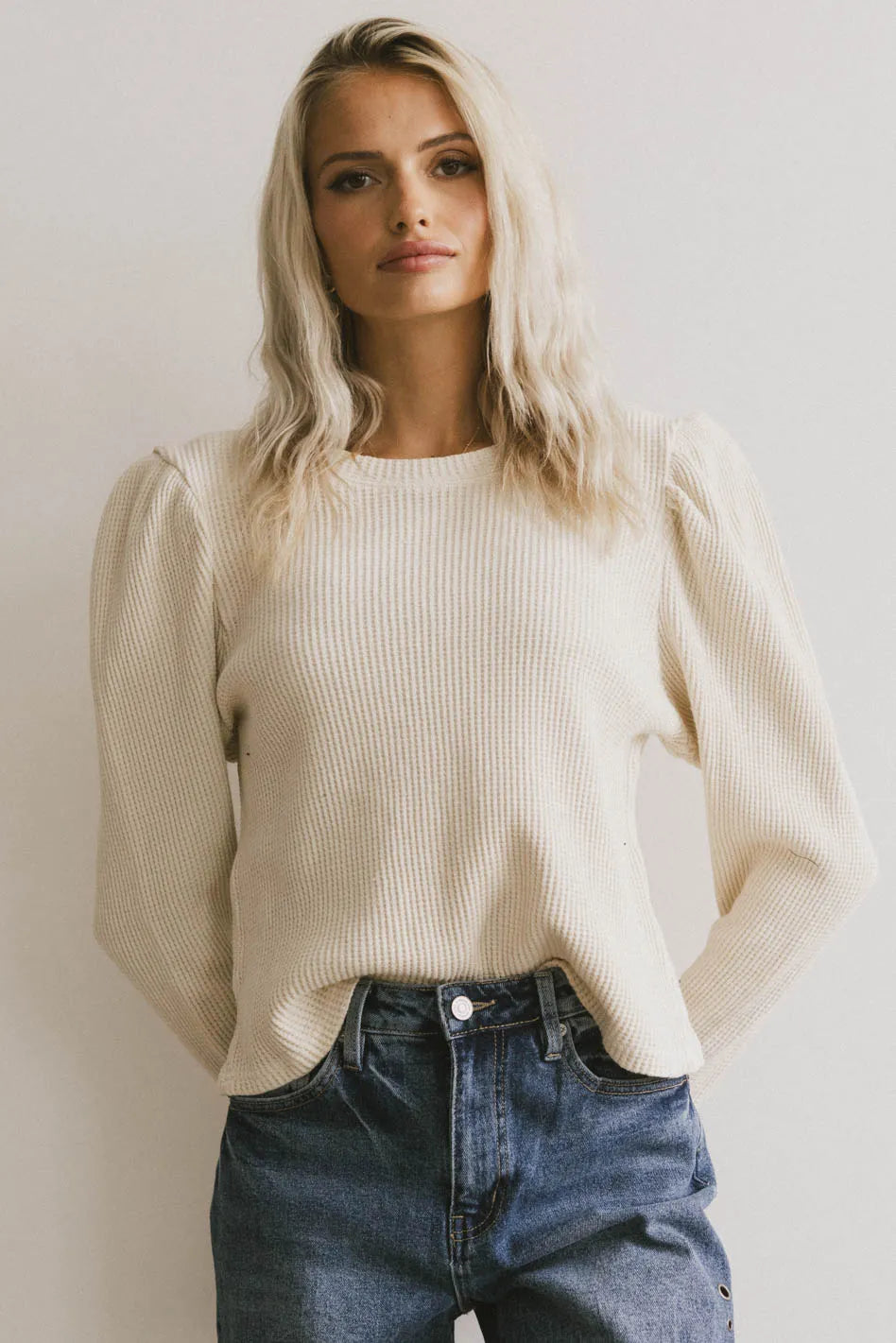 Kelcey Waffle Knit Top in Cream FINAL SALE