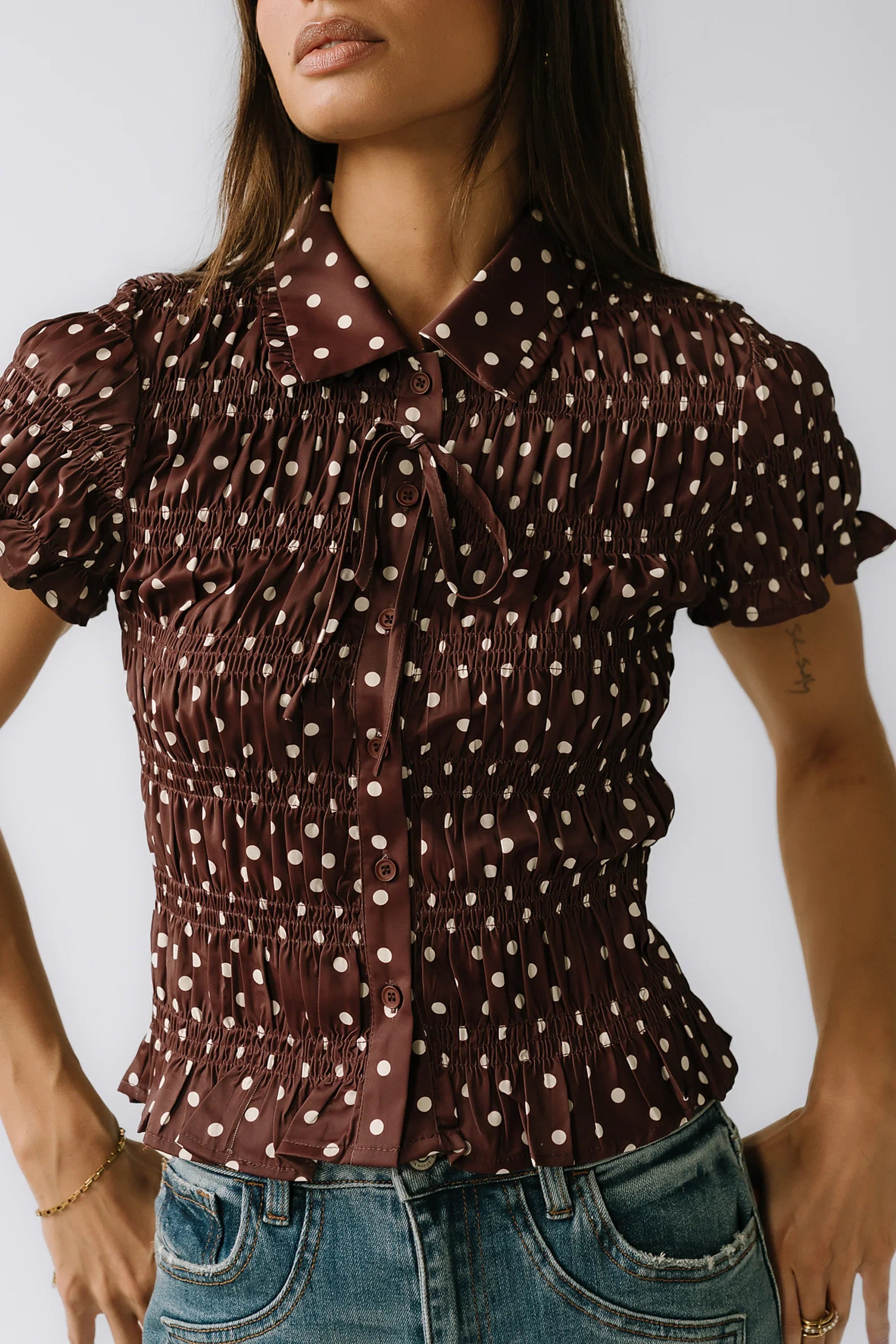 Kreyton Polka Dot Blouse in Dark Brown