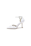 Womens Wedding Shoes Pointed Toe Ankle Strap Stiletto Heels With Lace