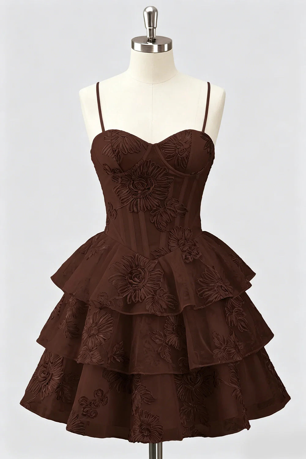 Daffodil A Line Floral Corset Tiered Ruffle Short Homecoming Dress