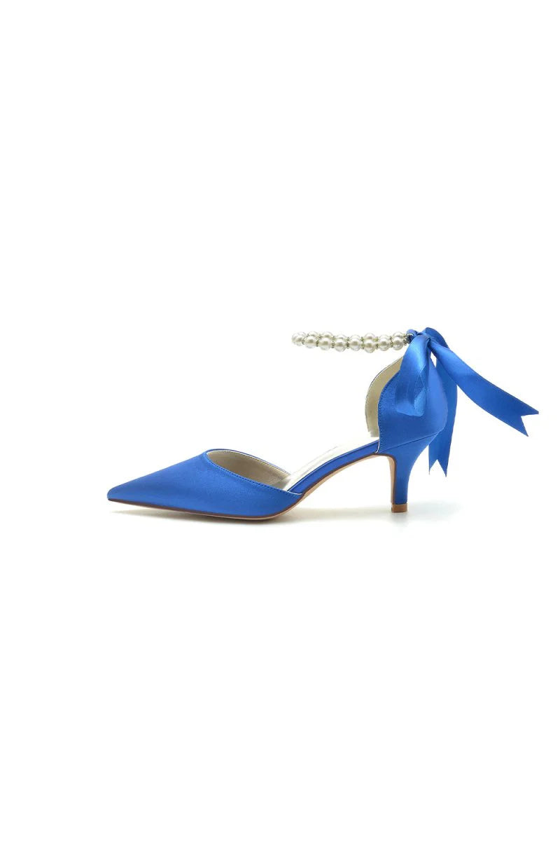 Pointed Toe Ribbons Faux Pearl Pumps