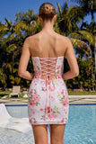 Floral White Strapless Cut Out Bodycon Homecoming Dress