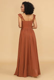 Terracotta A Line Floor Length Chiffon Bridesmaid Dress With Ruffles