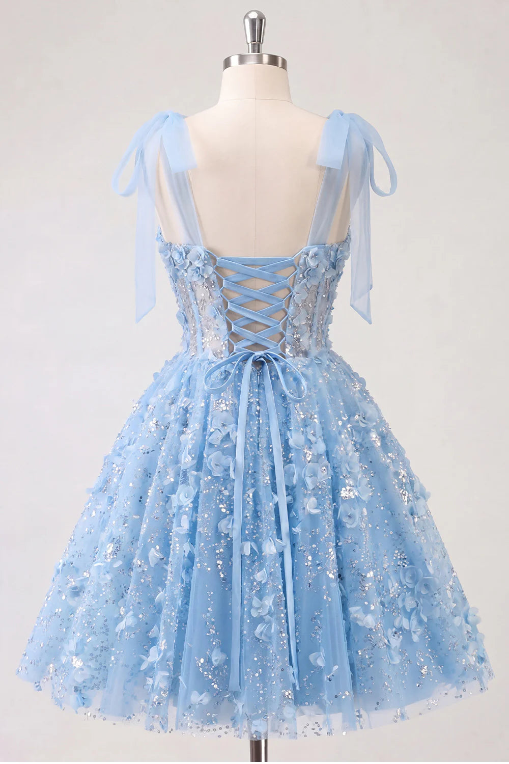 Lilac Sequin A Line Corset Short Homecoming Dress with 3D Flowers