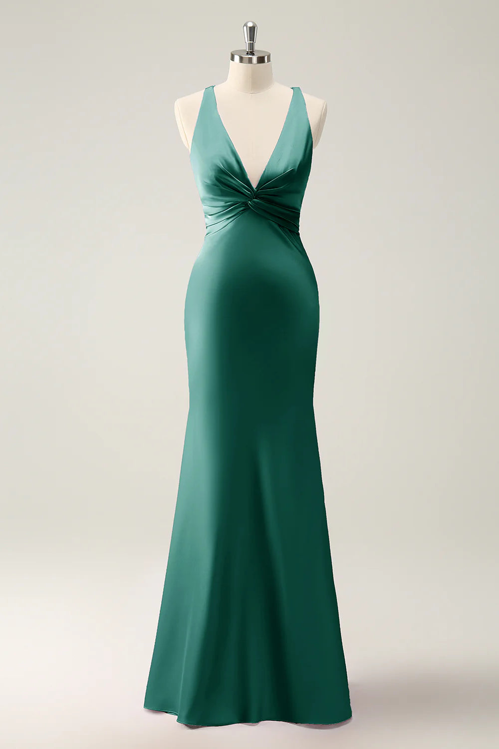 Elegant Pink Mermaid Deep V Neck Long Bridesmaid Dress with Lace Up Back