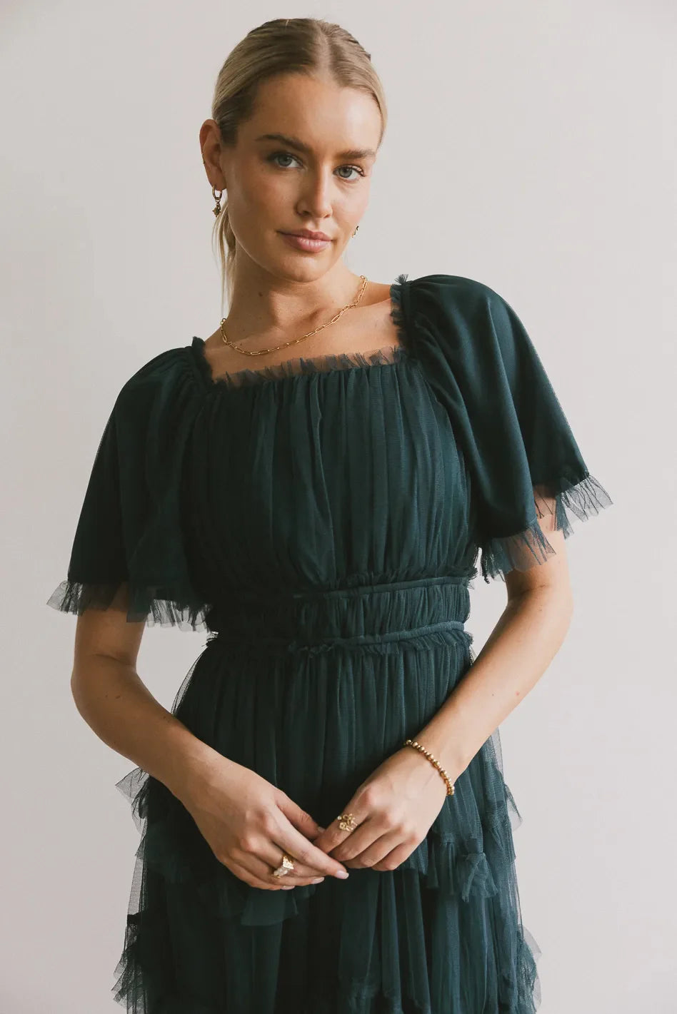 Eugena Ruffled Maxi Dress in Hunter Green FINAL SALE