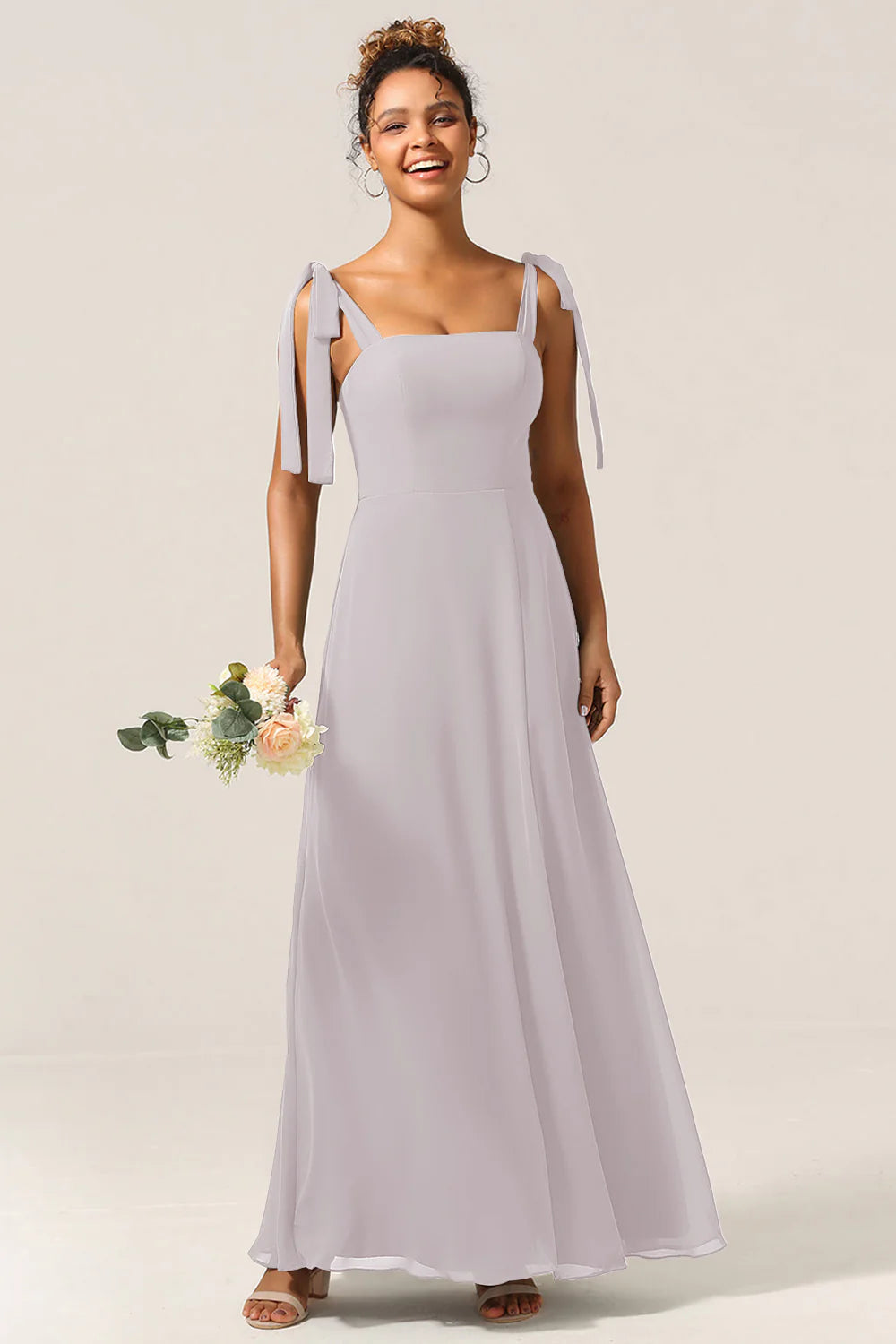 A Line Spaghetti Straps Floor Length Chiffon Bridesmaid Dress with Slit