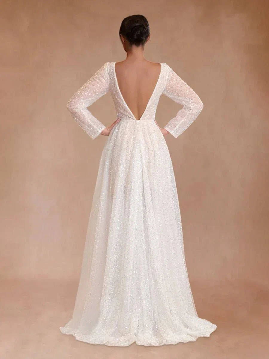 Bohemian A Line Sparkly Sequined Luxury Wedding Dresses