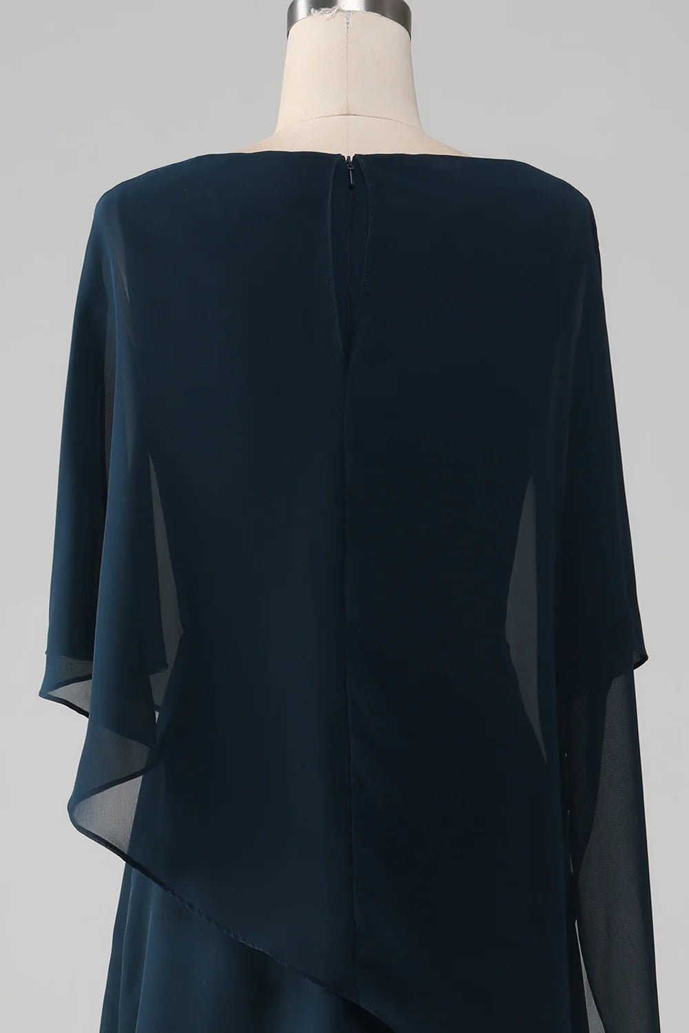 Navy A Line Scoop Tea Length Chiffon Mother of the Bride Dress