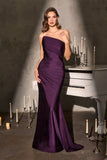 MARCIE GOWN STRETCH SATIN STRAPLESS FITTED DRESS