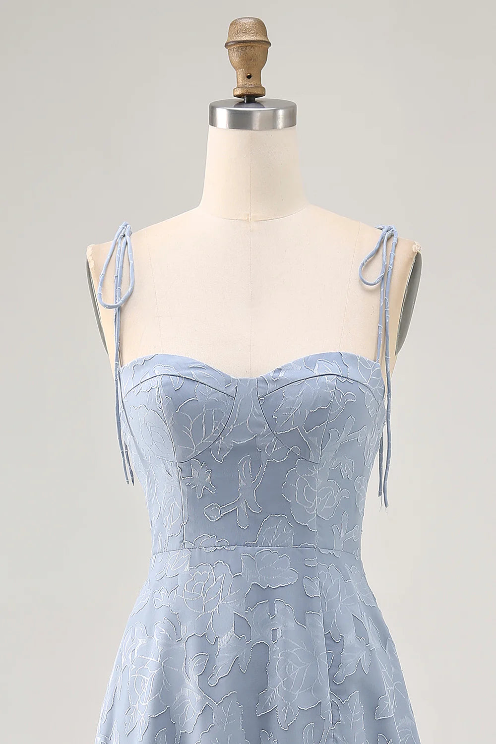 Floral Burnout Dusty Blue A Line Spaghetti Straps Wedding Guest Dress with Slit