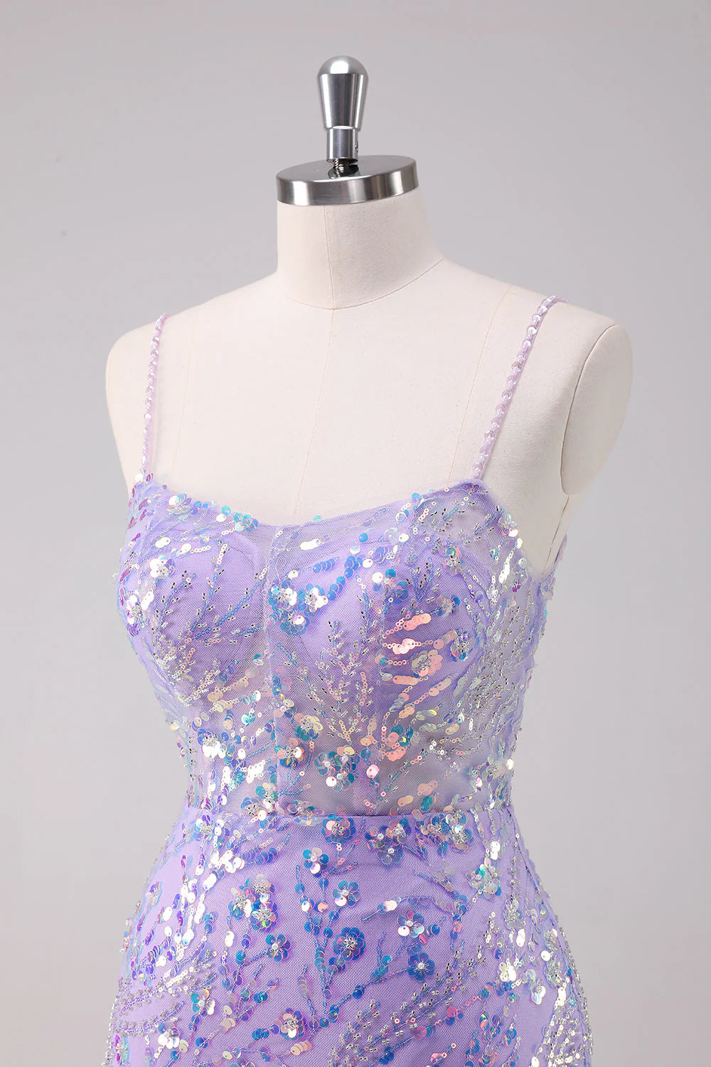 Sparkly Purple Bodycon Spaghetti Straps Short Homecoming Dress with Sequins