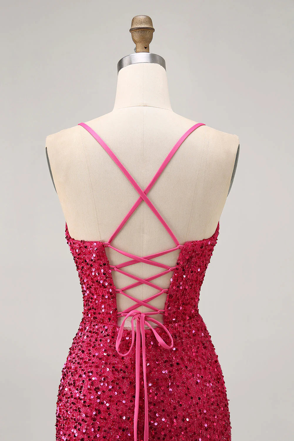 Sparkly Fuchsia Sequins Spaghetti Straps Short Tight Homecoming Dress