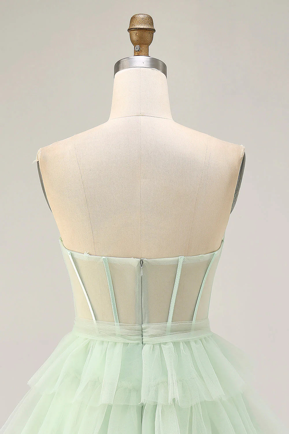 Light Green A Line Strapless Sheer Corset Tiered Short Homecoming Dress