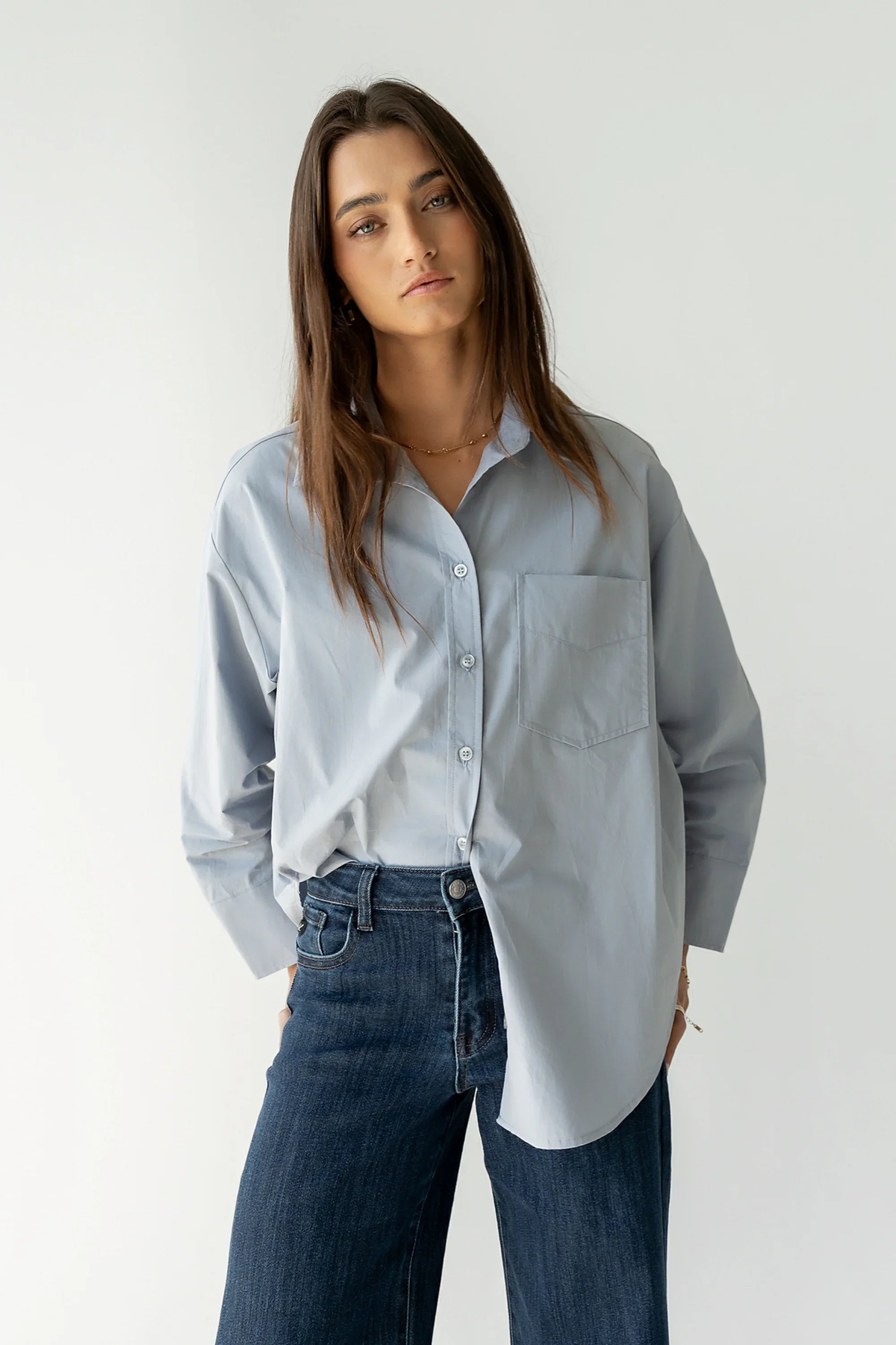 Markell Oversized Button Up in Blue