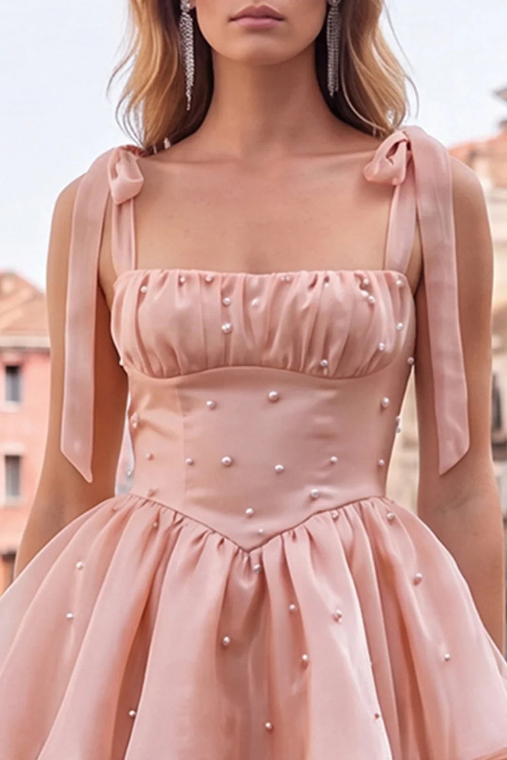 Cute Lilac A Line Pearl Tiered Short Homecoming Dress with Lace Up Back