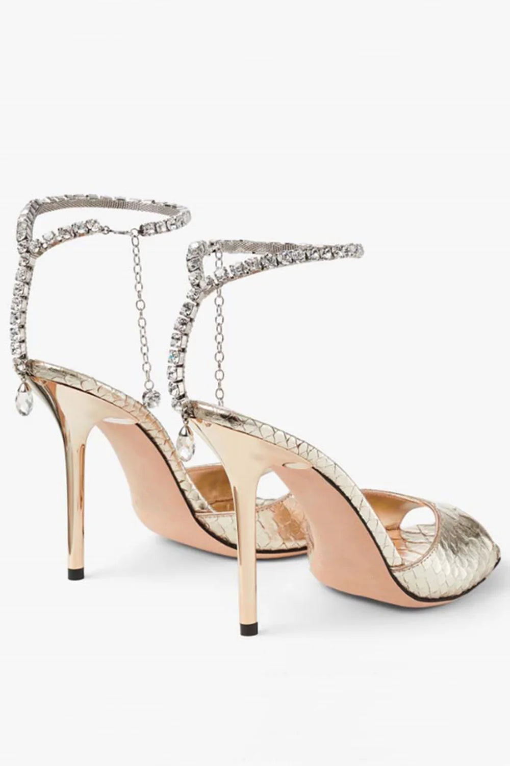 Emerald Croc Embossed Stiletto Heels with Crystal Ankle Strap